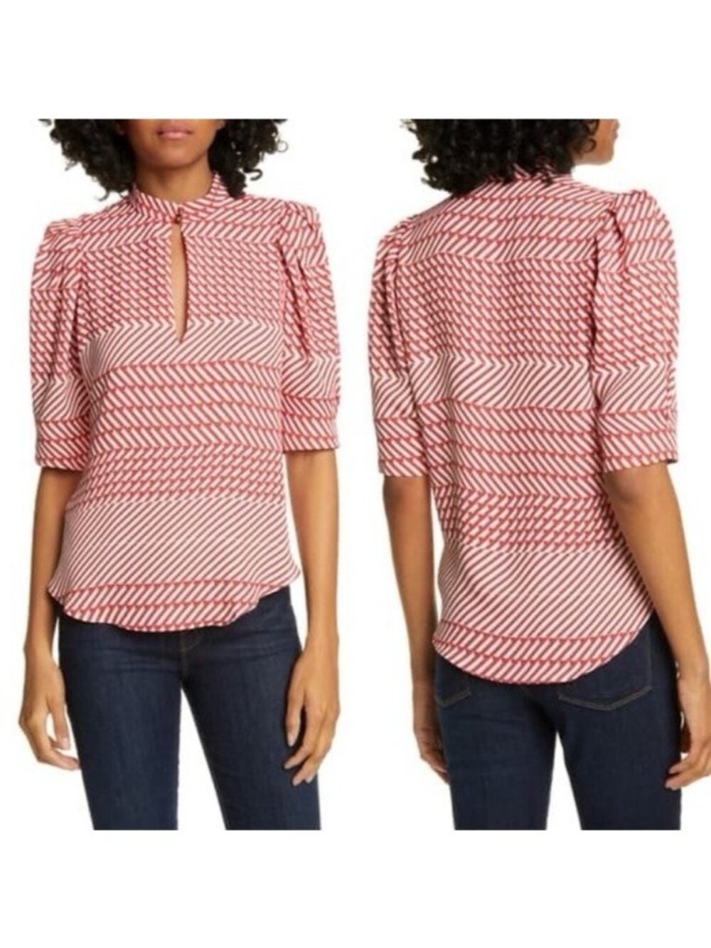 Joie Aged White Enida Printed Puff Half Sleeve Blouse sz xs top